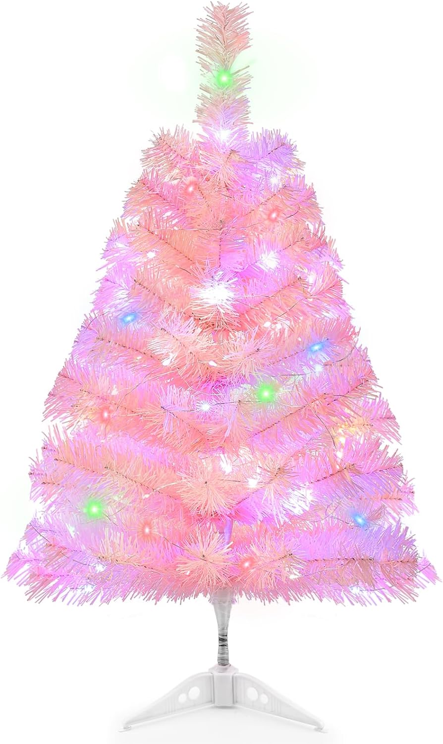 2Ft Artificial Christmas Tree with Lights Ligthed Pink Tabletop