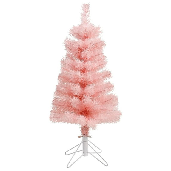 2Ft Artificial Christmas Tree, Pink Mini Hinged Christmas Tree with Metal Stand 100 Branch Tips for Xmas Party Supplies Home Indoor Decoration