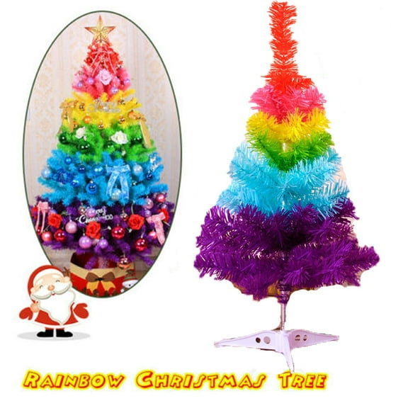 2Ft Rainbow Artificial PVC Christmas Tree W/Stand 70 Branch Xmas Tree Indoor Holiday Decoration
