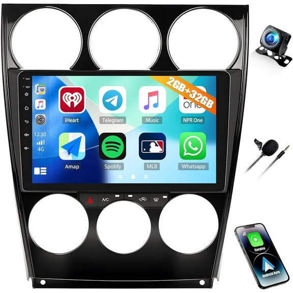2G+32G Car Radio for Mazda 6 2002-2008 with Wireless CarPlay Android Auto 9" Touch Screen Radio Android 13 Car Stereo with GPS Navigation Bluetooth WiFi RDS FM HD Backup Camera