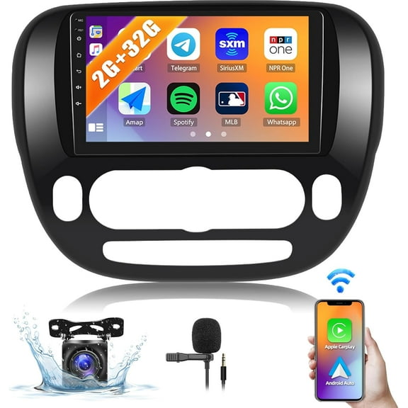 2G+32G Car Stereo for Kia Soul 2014-2019 with Wireless CarPlay Android Auto Android 13 Car Radio 9" Touch Screen Radio with Bluetooth FM RDS GPS Navigation Head Unit with Backup Camera (Manual AC)
