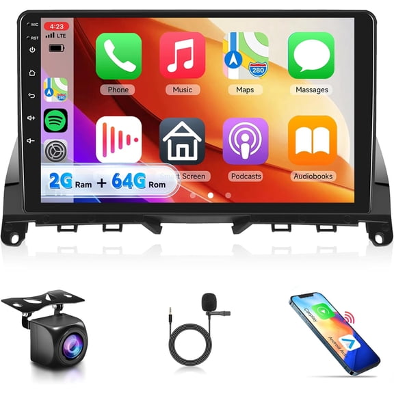 2G+64 Android 13 Car Radio Stereo Wireless Carplay Android auto for Mercedes Benz C-Class C180 C200 C230 C250 C300 C350 W204 S204 2006-2011, 9 inch Touchscreen GPS WiFi BT FM Backup Camera