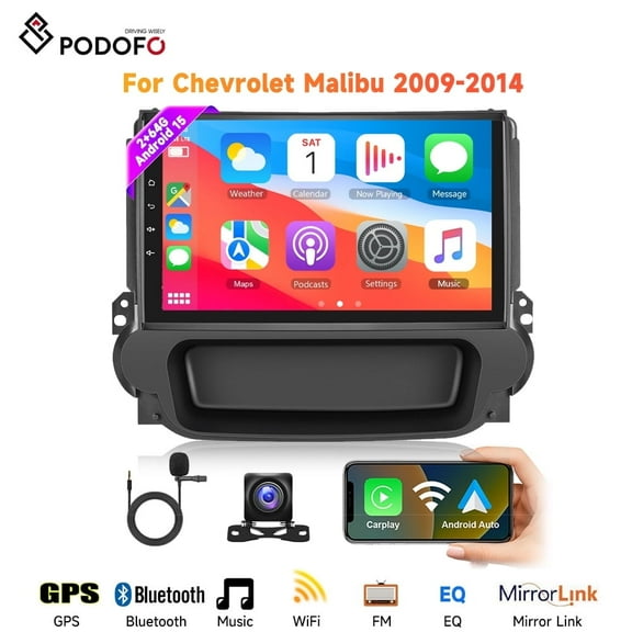 Podofo 2G+64G 9" Android 15.0 Touch Screen Car Stereo Radio for Chevy Chevrolet Malibu 2012 2013 2014 2015 with Wireless CarPlay Android Auto Bluetooth GPS Navigation FM HD Backup Camera