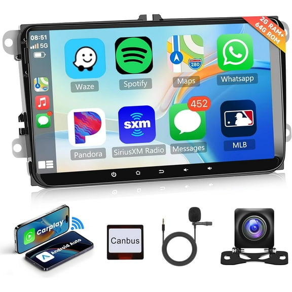 2G+64G 9 Inch Android 13 Car Stereo Radio Carplay for VW Passat Jetta Tiguan Golf MK5 MK6 T5 EOS Polo, Rimoody Touchscreen Android Auto GPS Navigation Bluetooth FM SWC Backup Camera