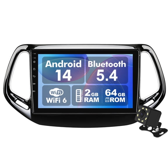 2G 64G Android 14 Car Stereo for Jeep Compass 2 MP 2017-2019 with 10.1 Inch Touchscreen Radio Wireless Carplay/Android Auto/GPS/Bluetooth/FM