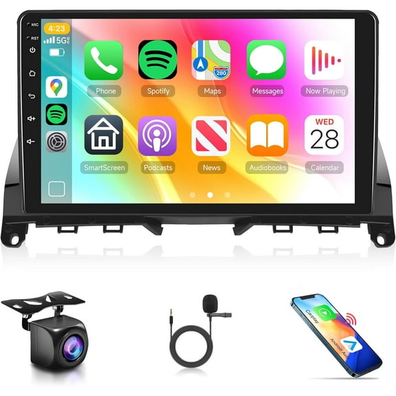 2G+64G Android Car Radio Stereo Wireless Carplay Android auto for Mercedes Benz C-Class C180 C200 C230 C250 C300 C350 W204 S204 2006-2011, 9 inch Touchscreen GPS WiFi BT FM Backup Camera