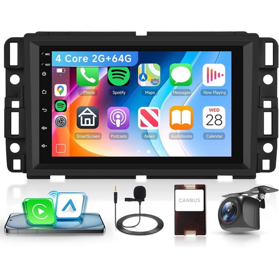 2G+64G Android Car Stereo for Chevy Silverado GMC Sierra Yukon 2007-2014 with Wireless CarPlay Android Auto, 7 Inch Touchscreen Car Radio GPS Navigation WiFi SWC Bluetooth with Backup Camera