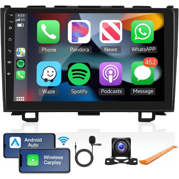 2G+64G Android Car Stereo for Honda CRV 2007-2011 with Wireless Carplay/Android Auto with WiFi GPS Navigation, 9" Touchscreen Bluetooth Car Radio Support USB FM/RDS EQ HD Backup