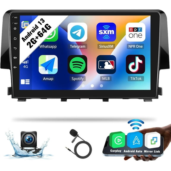 2G+64G Android Car Stereo for Honda Civic 2016-2020 with Canbus and Harness Wireless CarPlay Android Auto Mirror Link 9 Inch Touchscreen Bluetooth GPS Navigation WiFi FM Backup Camera MIC