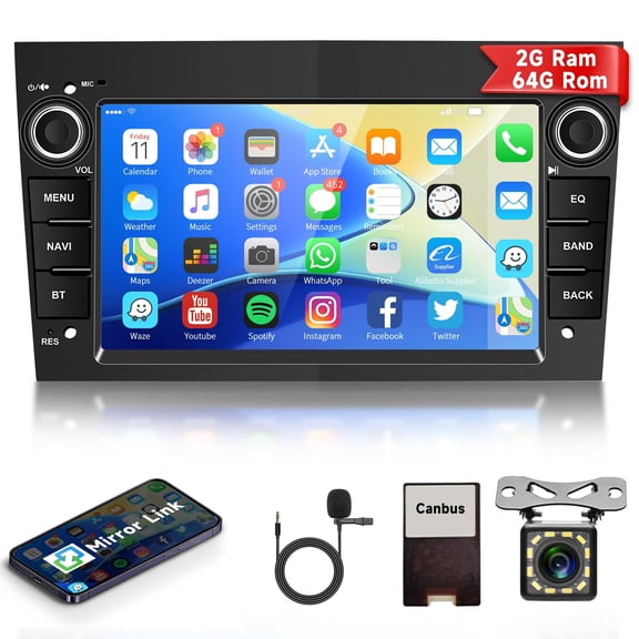 2G 64G Android Car Stereo for Opel Astra Corsa Vauxhall Meriva Zafira with Mirror Link, 7 Inch Touch Screen Car Radio GPS WiFi FM EQ Radio Bluetooth USB Reverse Camera