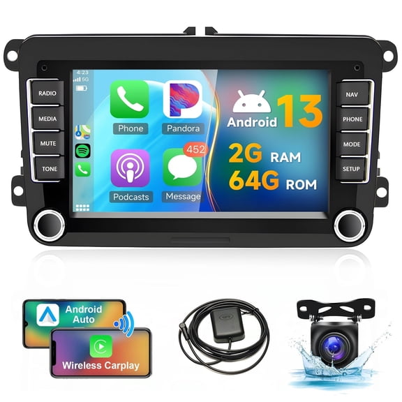 2G 64G Android Car Stereo for VW Jetta Seat Passat Tiguan CC Golf Skoda with Wireless Carplay&Android Auto, 7'' Touch Screen Car Radio with Bluetooth GPS FM RDS HIFI WiFi Backup Camera
