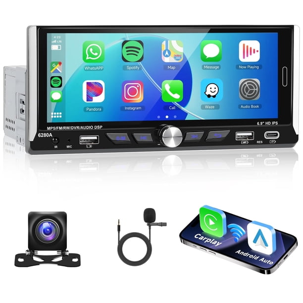 Single Din Car Stereo With Wireless CarPlay & Android Auto, 10.4" Adjustable Touch Screen, Bluetooth 5.2, Backup Camera - For Toyota Camry & More