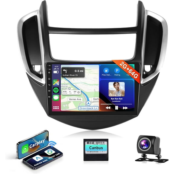 2G+64G Car Radio Stereo for Chevrolet Chevy Trax 2014-2016 with Wireless Carplay Android Auto,Podofo 9 ''Android Car Stereo with Canbus BT FM GPS WiFi Mirror Link Backup Camera MIC