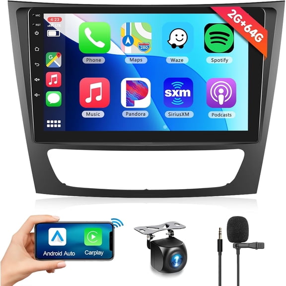 2G+64G Car Radio Stereo for Mercedes Benz E Class W211 E200 CLS W219 2002-2009, Wireless Carplay Android Auto 9 inch Touch Screen Head Unit, Android 13 GPS WiFi HiFi Audio Bluetooth SWC Camera