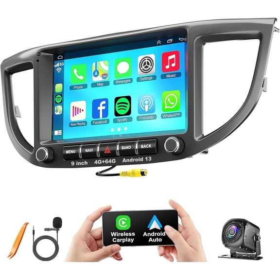 2G+64G Car Radio for Honda CRV 2012-2016, 9 Inch with Carplay&Android Auto,Blutooth& GPS Navigation, Back-up Camera&FM Radio