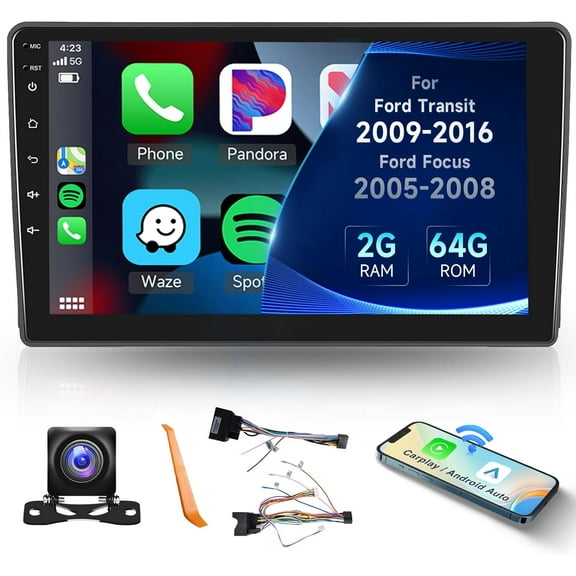 2G+64G for Ford Transit 2009-2016/Ford Focus 2005-2008 Car Radio Wireless Carplay/Android Auto,Android Car Stereo 9 Inch Touch Screen GPS Navigation WiFi Bluetooth FM/RDS SWC Backup Camera