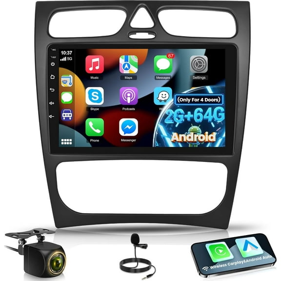 [2G+64G] Radio for Mercedes Benz C Class W203 C200 C320 C350 CLK W209 S203 A209 2000-2005 (for 4 Doors), Android Touch Screen W203 Car Stereo with Carplay Android Auto