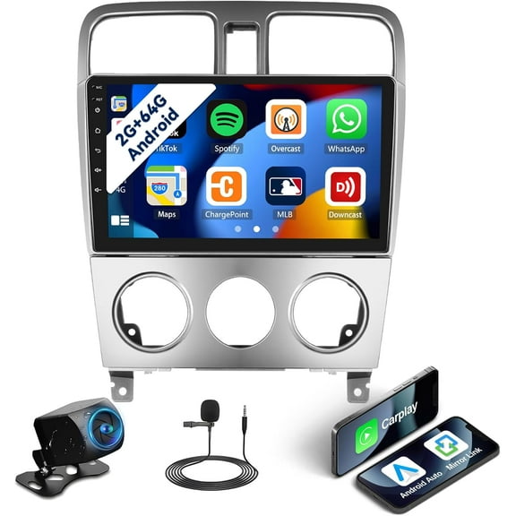 2G+64G for Subaru Forester 2004 2005 2006 2007 2008 Android Car Stereo Radio CarPlay Android Auto GPS Navigation 9 Inch Touch Screen Bluetooth FM/RDS WiFi Mirror Link SWC+Backup Camera Mic