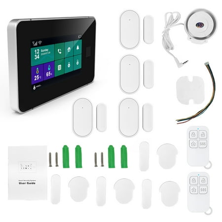 2G WiFi TY Wireless Home Alarm System 4.3-inch Full Touch Screen Alarm Panel with Fingerprint Unlocking SOS Anti-theft Alarm Temperature and Humidity Wireless Alarm System for Home Security