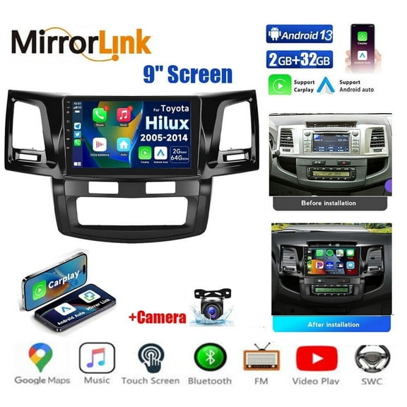Gsuatey 2GB+32GB for Toyota Fortuner Hilux 2005-2014 Android Car Stereo with Carplay Android Auto 9 inch Touchscreen Android Radio Support GPS WiFi SWC RCA HiFi Rear Camera