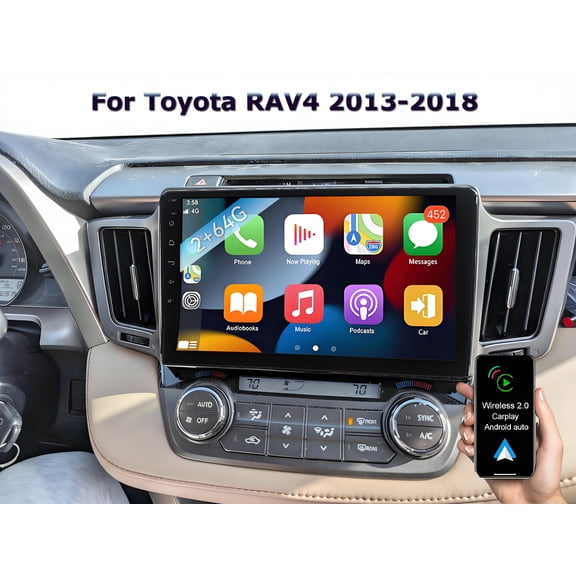 2GB+64GB Android 15 Car Radio for Toyota RAV4 2013-2018 with CarPlay and Android Auto 10" Touch Screen GPS Navigation WiFi Bluetooth SWC FM/RDS Radio