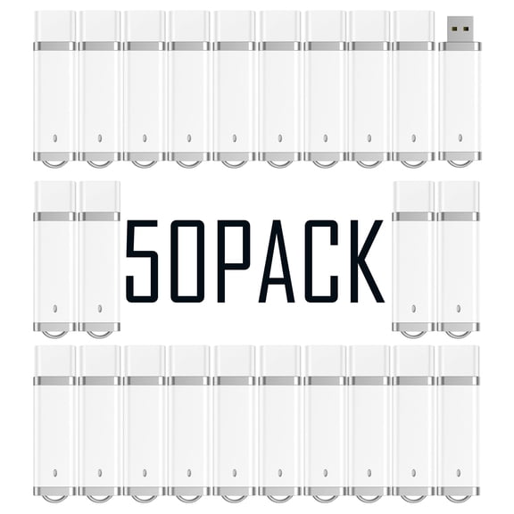 2GB USB 2.0 Flash Drives White Plastic Thumb Drives, 50 Pack