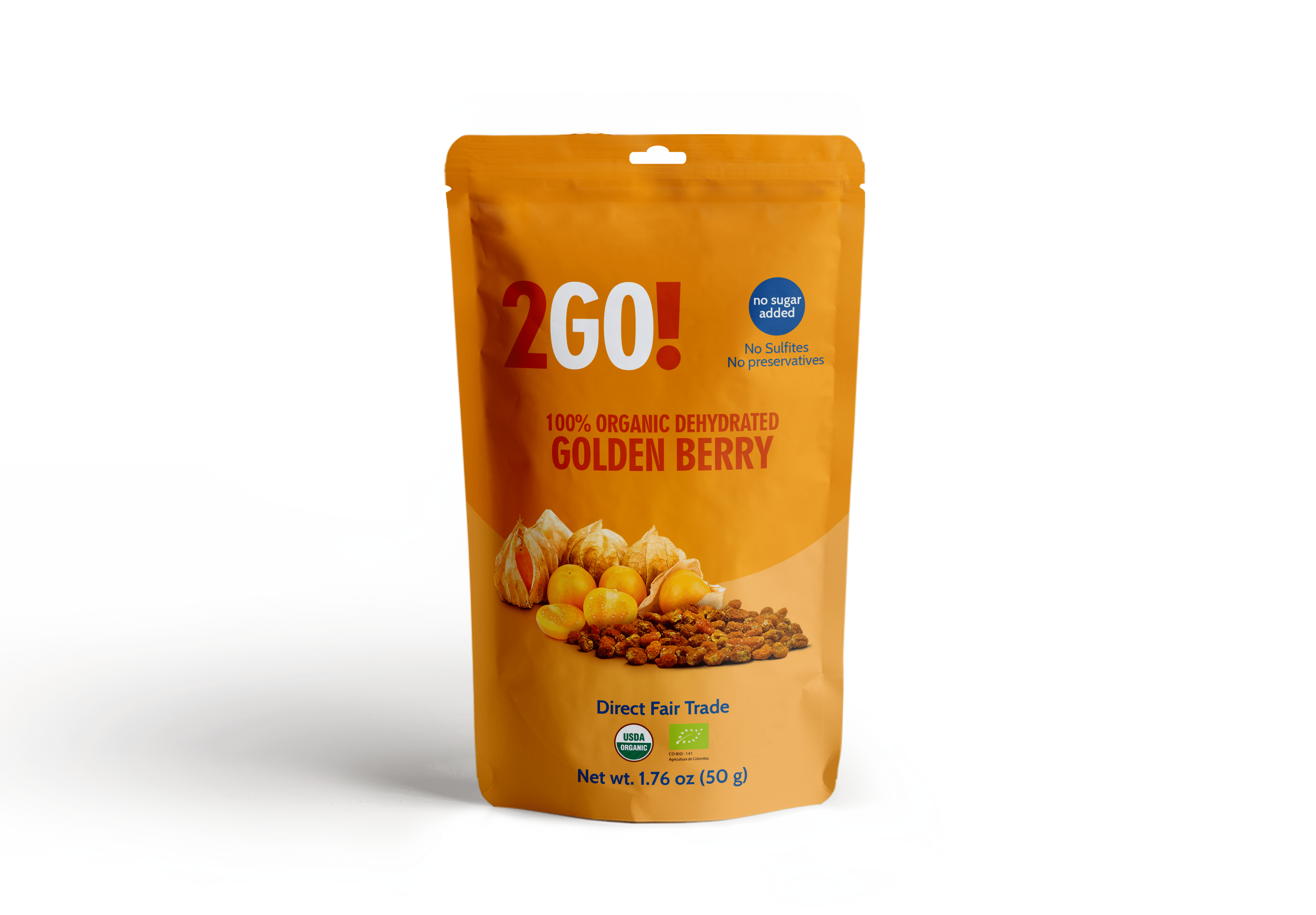 2GO!® Organic Dried Golden Berries - Pack of 4 units- 1.76 oz each