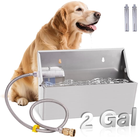 2Gal Automatic Dog Water Bowl Dispenser Auto Fill Dog Waterer Outdoor Livestock Water Trough Drinking Feeder for Large Breed Dogs Chicken Cat Horse Poultry Farm Animal