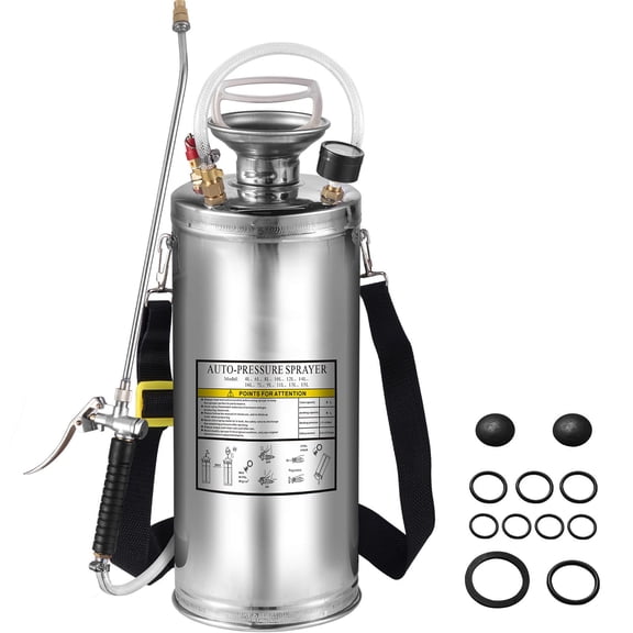2Gal Stainless Steel Sprayer, Set with 20" Wand& Handle& 3FT Reinforced Hose, Hand P