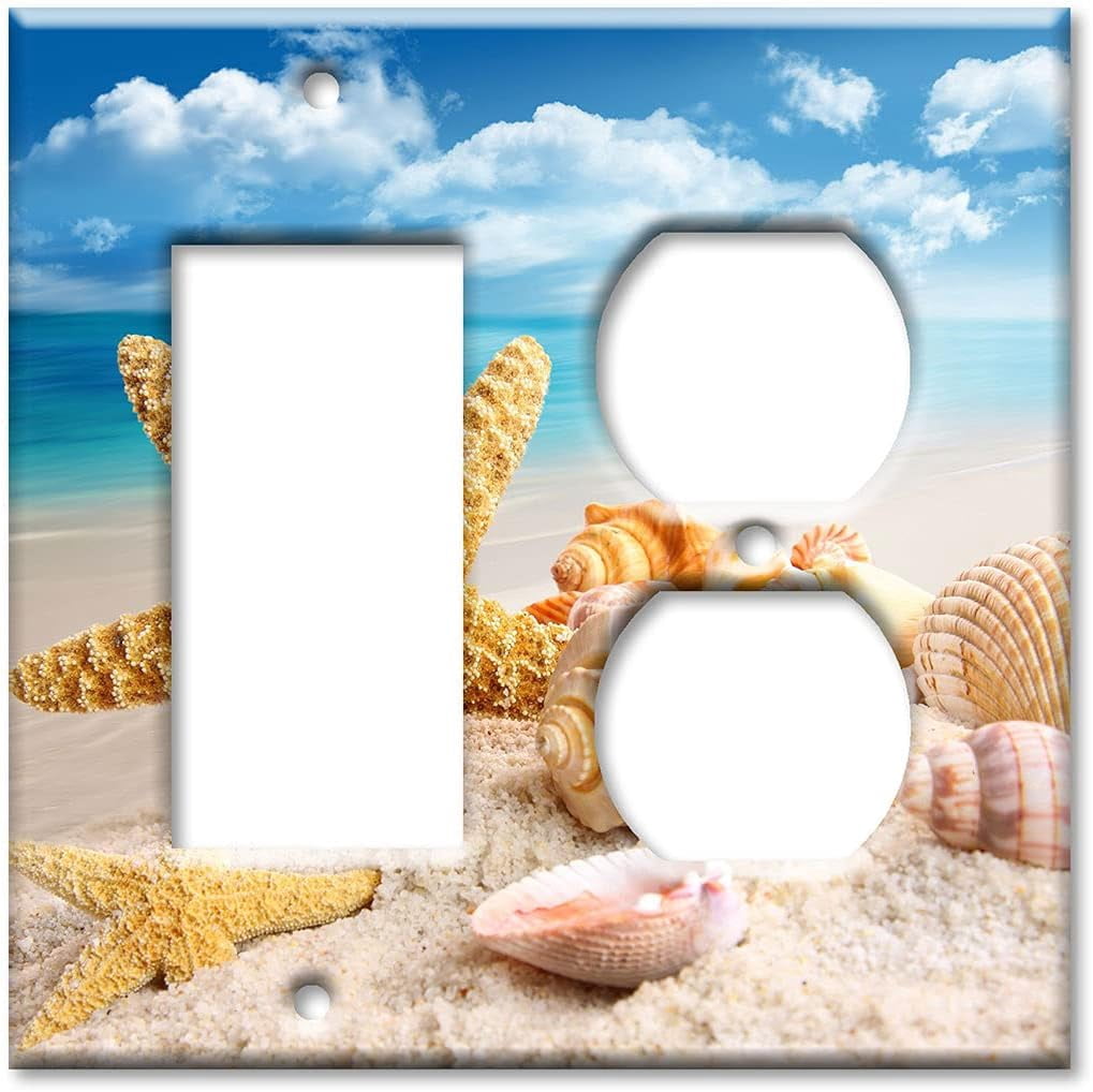 2Gang Combination Switch Plate Decora Outlet Sea Shells Starfish on the ...