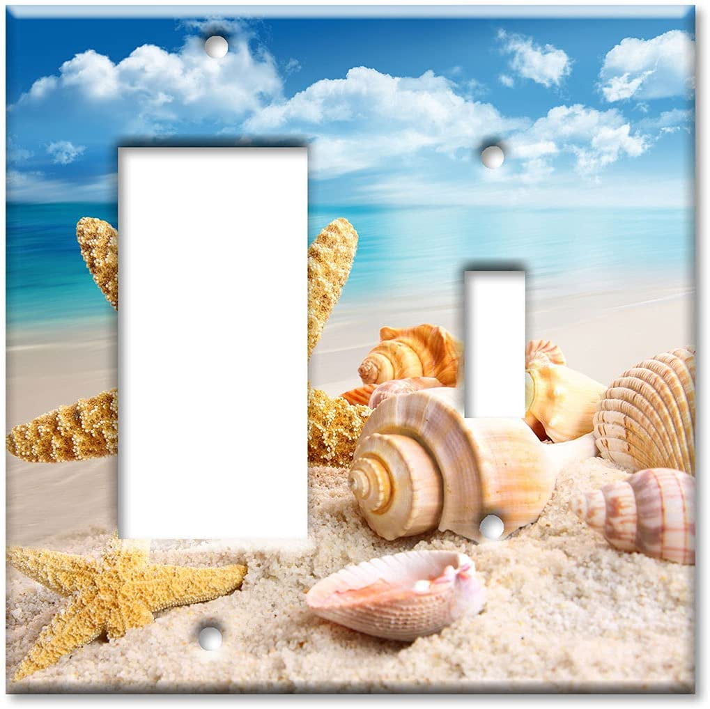 2Gang Combination Switch Plate Decora Toggle Sea Shells Starfish on the ...