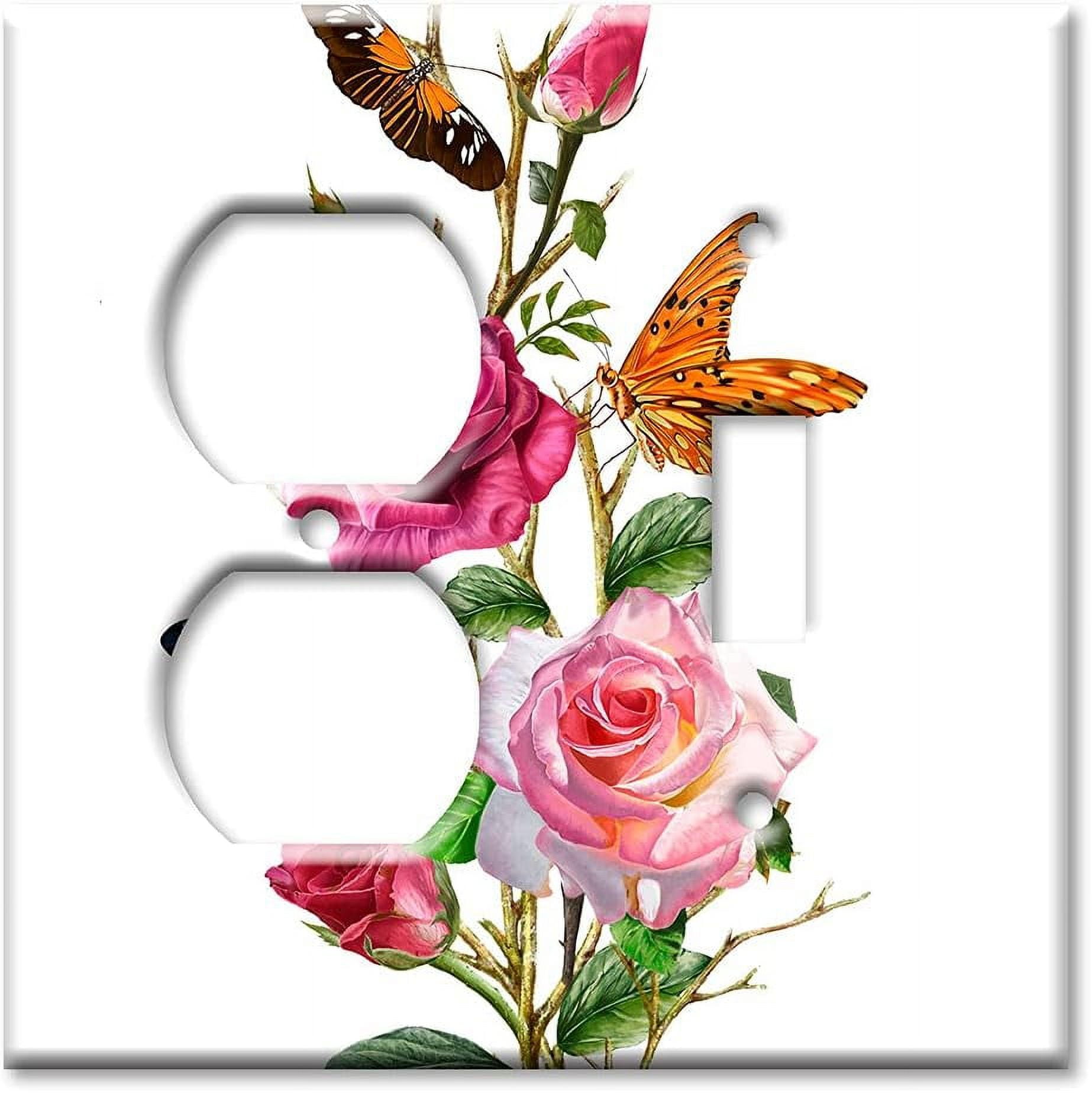 2Gang Combination Switch Plate Outlet Toggle Butterflies on Roses (Made ...
