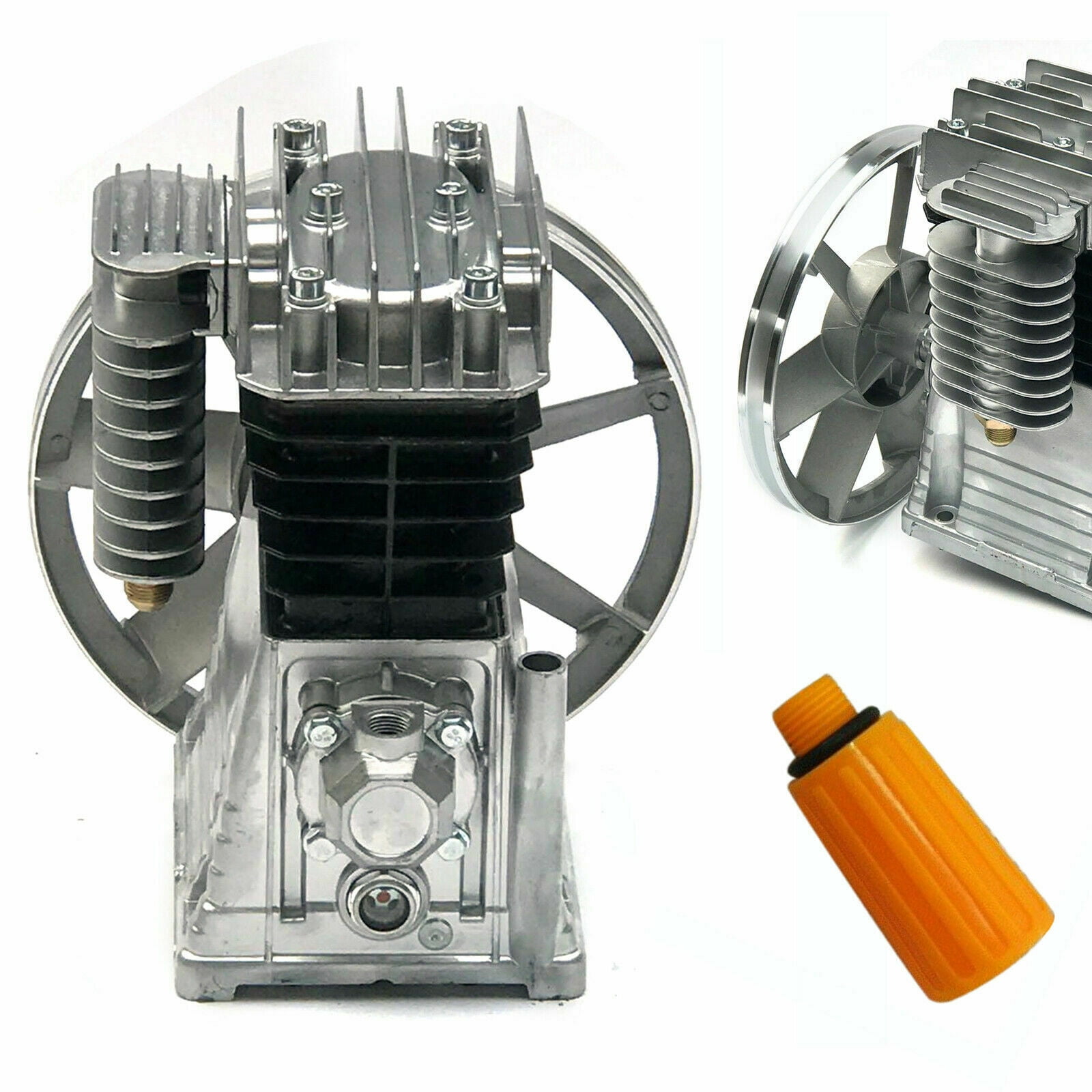 2HP  175L/Min Air Compressor Pump, 1.5KW Piston Twin Cylinder Air Compressor Head Pump Aluminum Oil Lubricated Pump With Silencer, Breathing Nozzle
