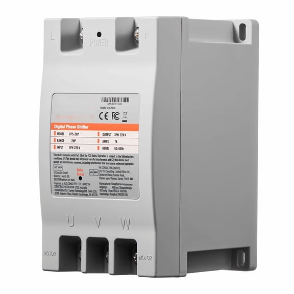 2HP 7A Phase Converter - Single to 3 Phase 220V Digital Converter, Phase Shifter for Motors, Residential & Commercial Use