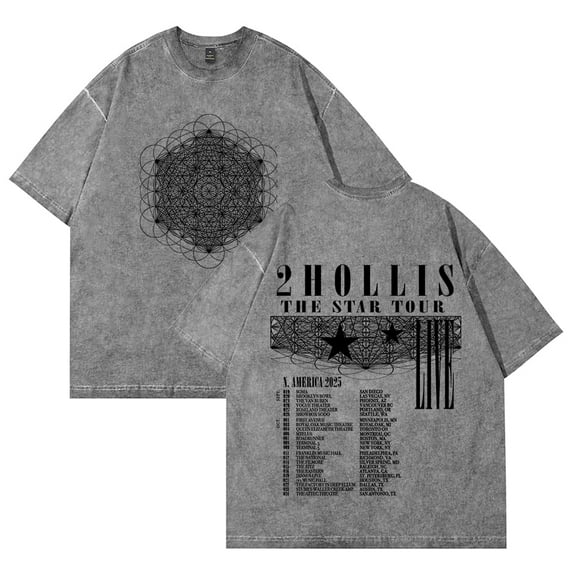 2Hollis The Star Tour T-shirts Merch Unisex Vintage Cotton Wash Tees Short Sleeve O-neck Tops