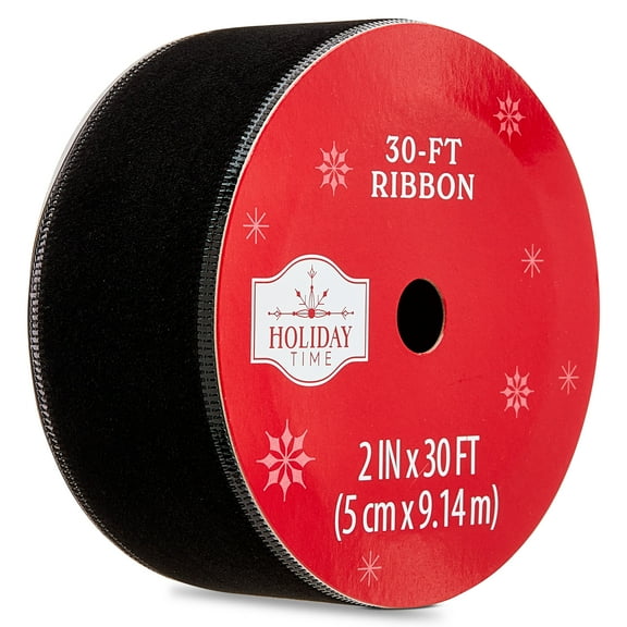 Black Flocked Velvet Christmas Ribbon, 2" x 30', by Holiday Time