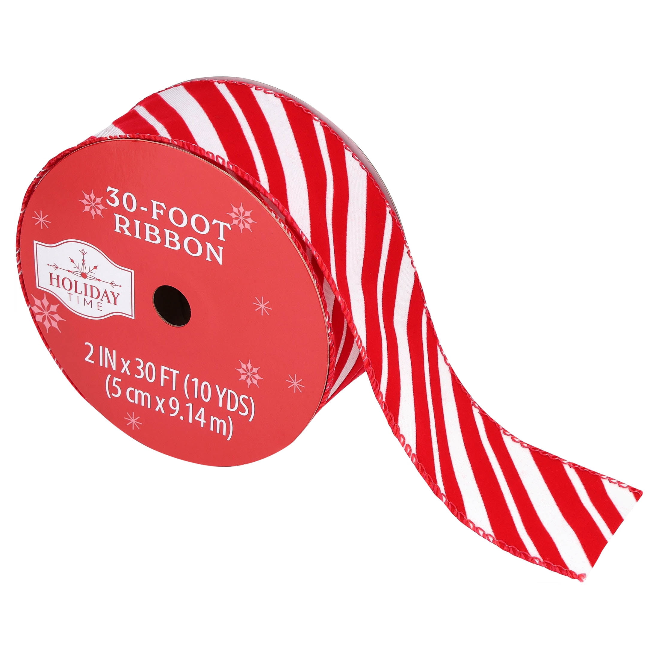 Red and White Diagonal Striped Christmas Ribbon, 2" x 30', by Holiday Time