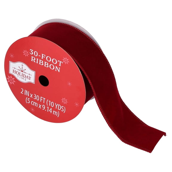 Burgundy Velvet Christmas Ribbon, 2" x 30', by Holiday Time