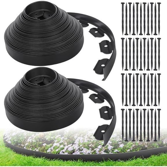 2IN x 100FT Landscape Edging Border with 150 Spikes, Plastic Edging for Landscaping, No Dig Garden Border Edging Kit for Flower Beds, Lawn, Yard, Paver Pathway