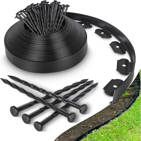 2IN x 50FT Landscape Edging Border with 75 Spikes, Plastic Edging for Landscaping, No Dig Garden Border Edging Kit for Flower Beds, Lawn, Yard, Paver Pathway