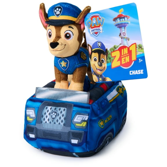 PAW Patrol Chase 2-in-1 Vehicle Plush, 6-Inch Stuffed Animal with 8-Inch Plush Toy Police Cruiser