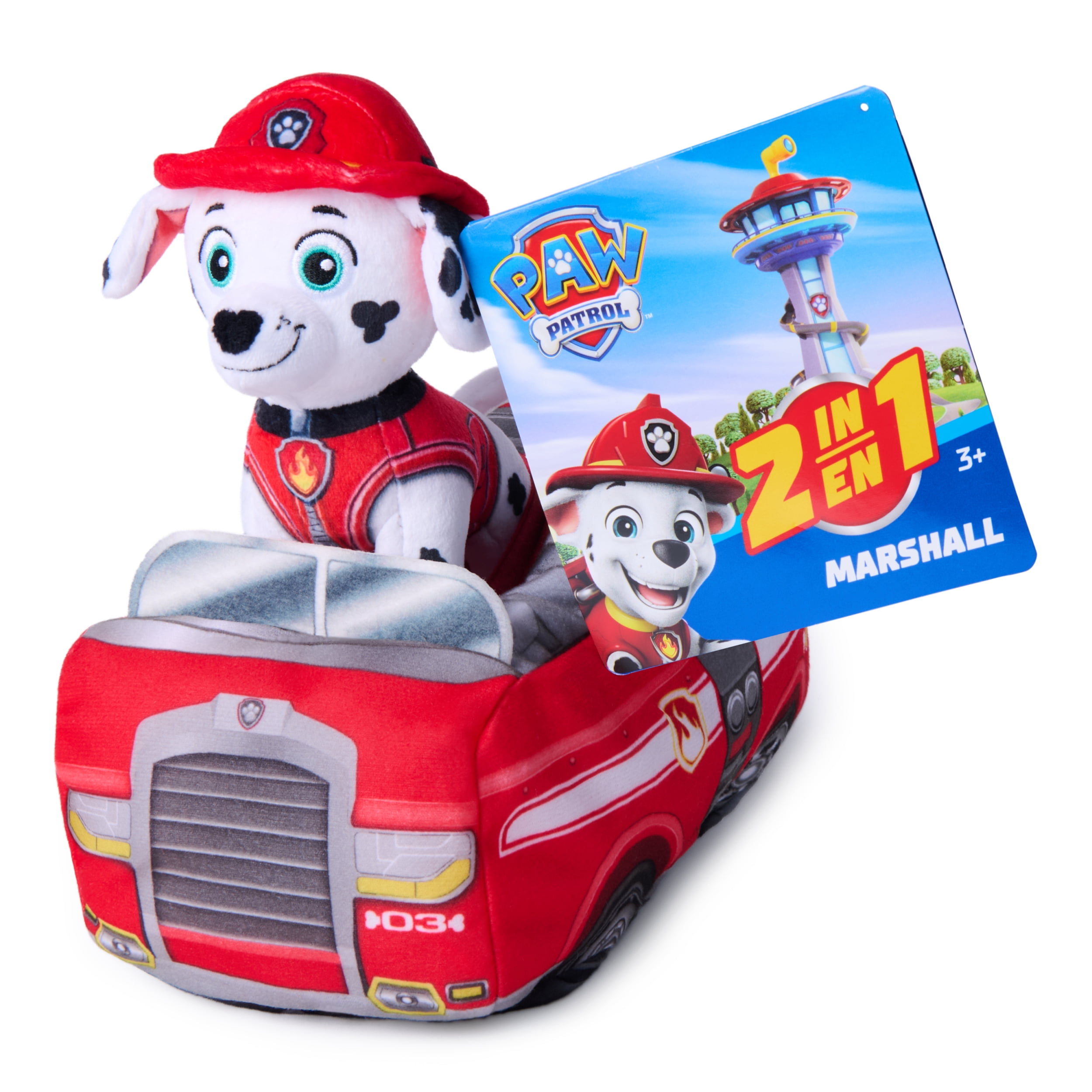 PAW Patrol Marshall 2-in-1 Vehicle Plush, 6-inch Stuffed Animal with 8-inch Plush Toy Firetruck