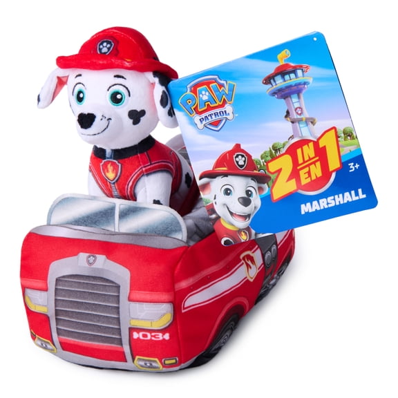 PAW Patrol Marshall 2-in-1 Vehicle Plush, 6-inch Stuffed Animal with 8-inch Plush Toy Firetruck