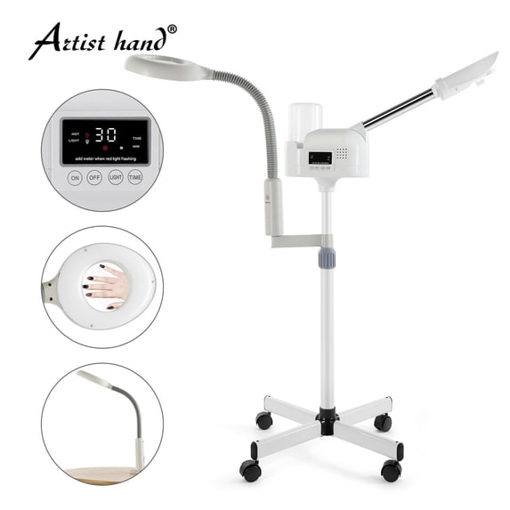 2IN1 White Instant Facial Steamer with 5X Magnifying Lamp Ozone LCD Touch Keys Salon Spa Skin Care
