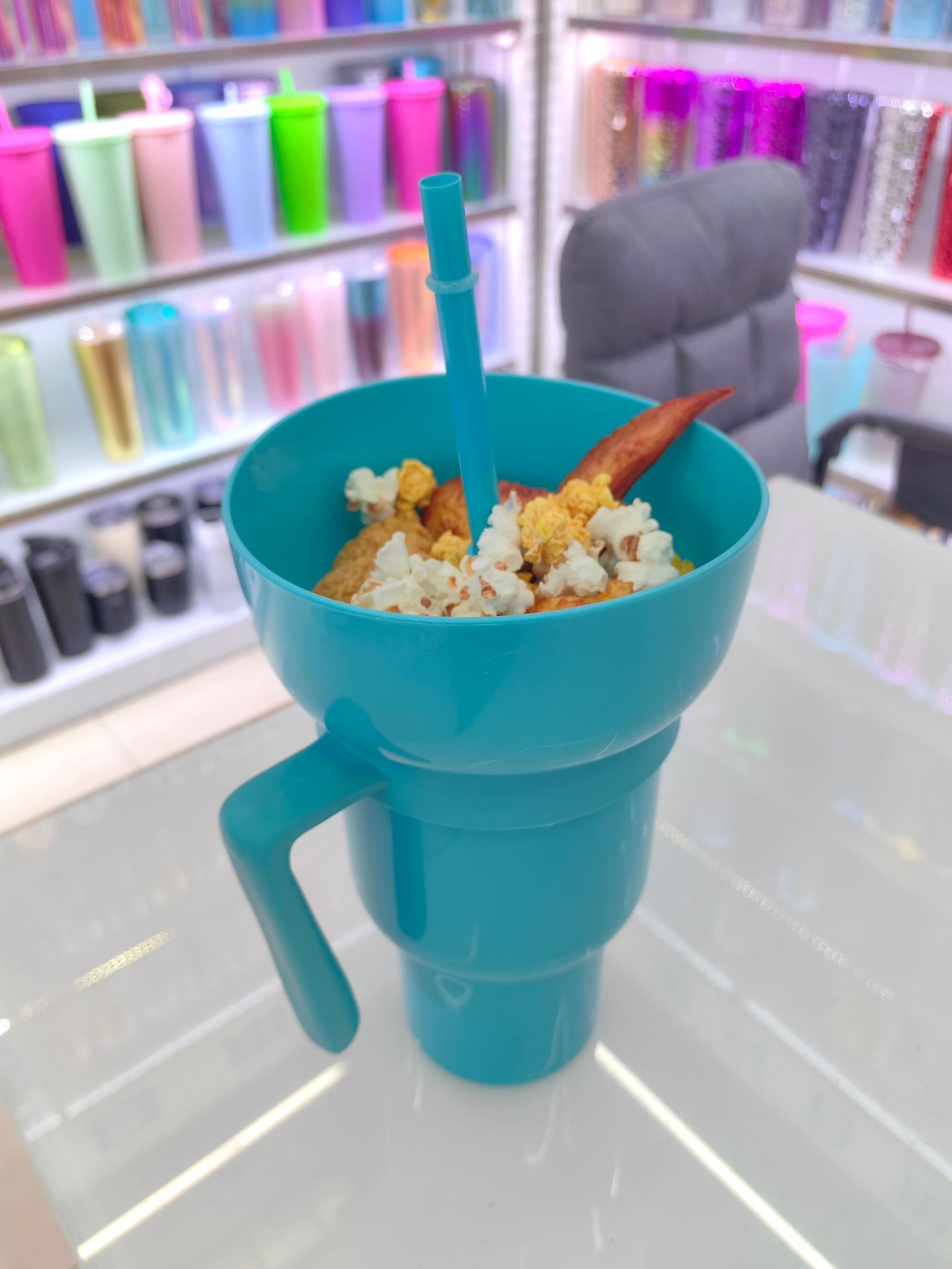 2In1 Snack Bowl Drink Cup with Straw Stadium Tumbler Water Bottle Straw