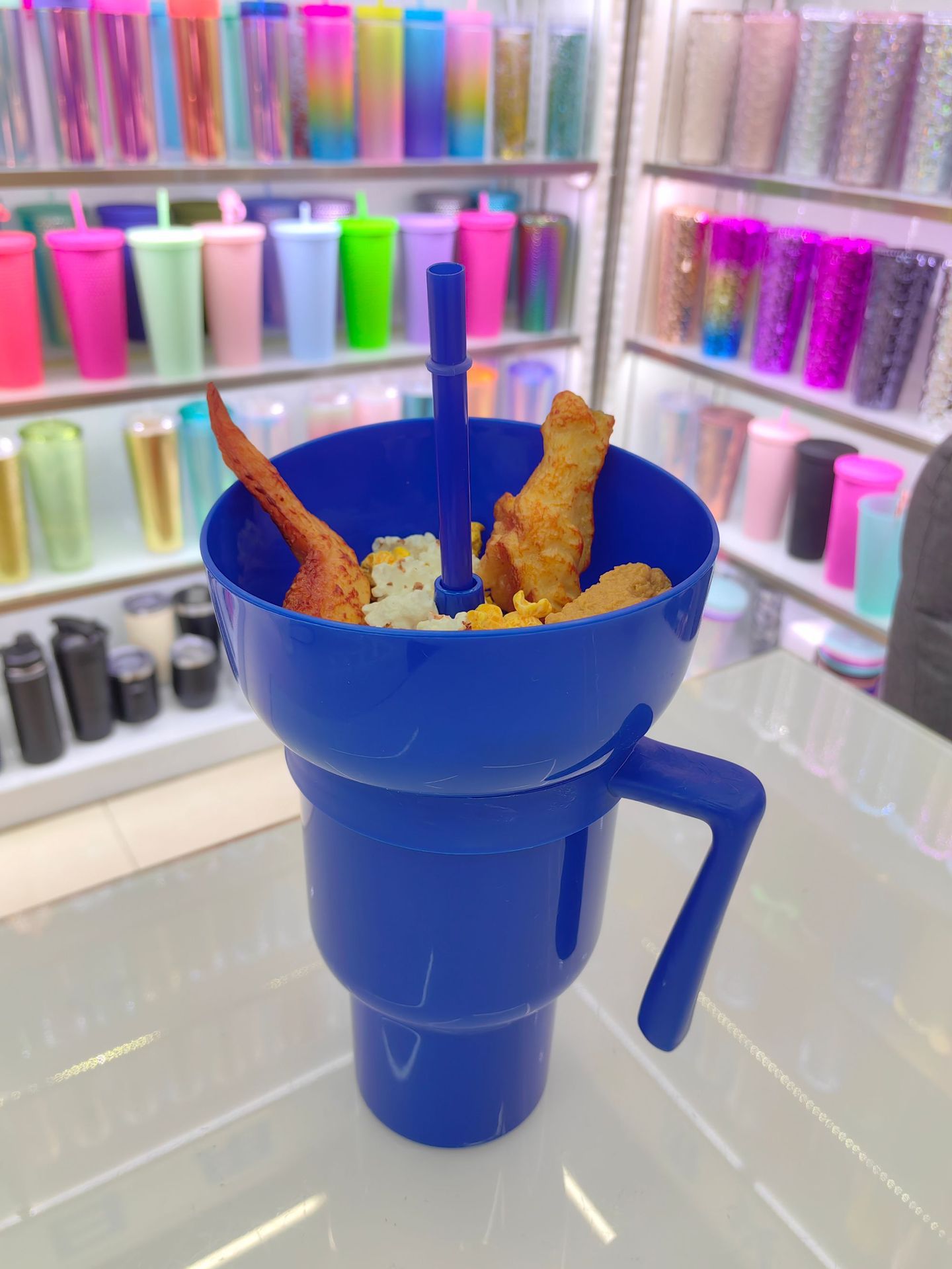 2In1 Snack Bowl Drink Cup with Straw Stadium Tumbler Water Bottle Straw