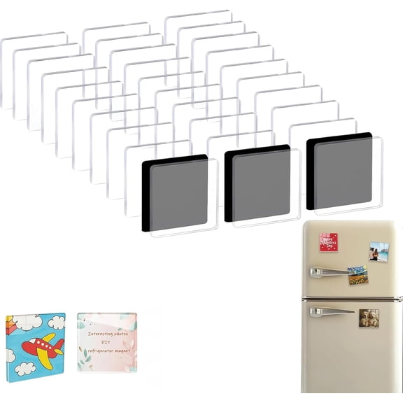 2Inch Clear Acrylic Magnets with Adhesive Backing, Square Photo Frames for Fridge Whiteboard Scrapbooking, DIY DIY Office & Classroom Decor, Clear, 30