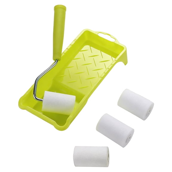 2Inch Foam Paint Roller Set With Plastic Handle Smooth Finishing Paint Roller Tray For Precisely Trim And Edges Work