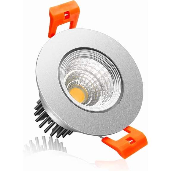 2Inch LED Recessed Ceiling Light, 3W Dimmable LED Downlight, 60 Beam Angle COB Recessed Lights with Driver, Warm White 3000K-3500K, 25W Halogen Bulbs Equivalent for Ceiling Lighting, Silver 1Pack