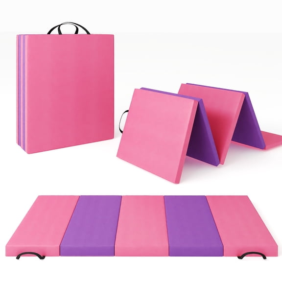 2Inch Thick Folding Gymnastics Mat - Exercise Mat for Tumbling, Yoga, Martial Arts, Home Workouts - Non-Slip Portable Fitness Mat, five Pads Folding design
